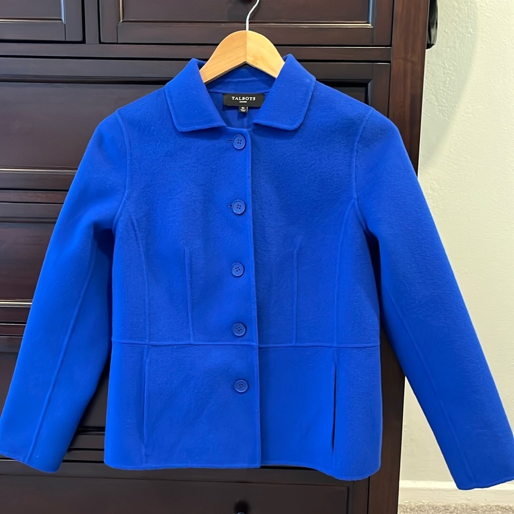 Vintage Talbots Blue Wool Button Down Coat 6P Preppy Classic